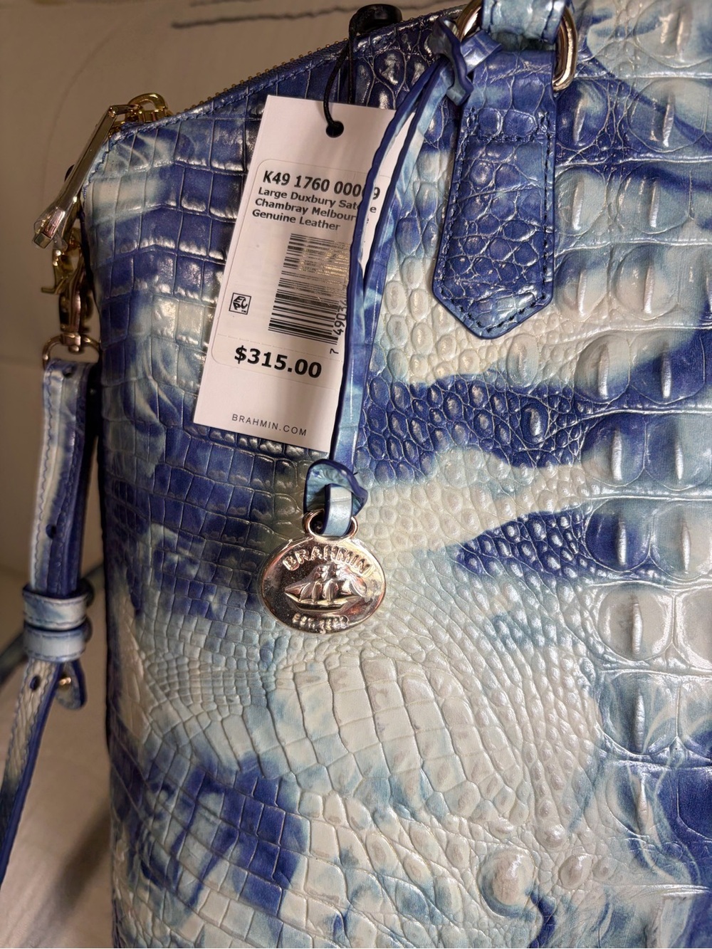Brahmin Large Duxbury Satchel Marbled Blue Melbourne Leather Croco Embossed NWT - Picture 3 of 10